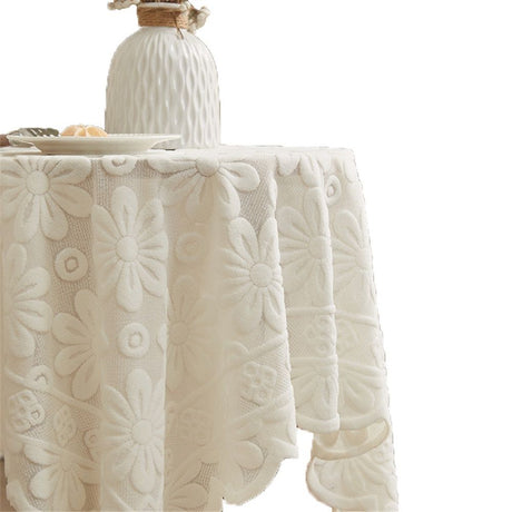 Lace Tablecloth Exquisite Embroidery Floral, Tablecloth with Wavy Openwork,Tablecloths for Wedding Decor,Afternoon Tea,Party（100*100cm）