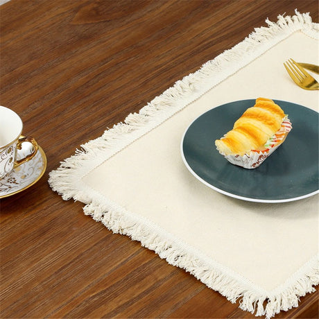linen-cotton Frayed Placemats Set of 4 Dining Table 11.8x17.7 Inch | Rustic Vintage Boho Washable Easter Placemat for Outdoor Parties BBQ's,Wedding, Holiday