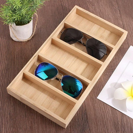 1 Pack Bamboo Sunglasses Display Tray Eyewear Storage Case for Home or Office, Tray Display Showcase Organizer Box (Only storage box)