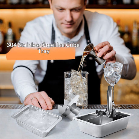 Professional Ice Cube Trays Stainless Steel - 6-Large Slot Heavy Duty Metal Icecube Mold, Non-Toxic Freezer Tray with Lever Release, Bar & Kitchen Use