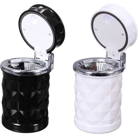 2 pack Auto Car Ashtray Portable with LED Light Ashtray Smokeless Smoking Stand Cylinder Cup Holder (Black and White)