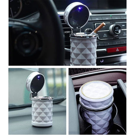 2 pack Auto Car Ashtray Portable with LED Light Ashtray Smokeless Smoking Stand Cylinder Cup Holder (Black and White)