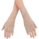 2 pairs Women Sunblock Short Lace Half Fingerless Gloves Fancy Wrist Length Bridal Wedding Events Party Glove （skin color）