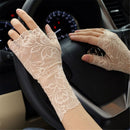 2 pairs Women Sunblock Short Lace Half Fingerless Gloves Fancy Wrist Length Bridal Wedding Events Party Glove （skin color）