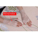 2 pairs Women Sunblock Short Lace Half Fingerless Gloves Fancy Wrist Length Bridal Wedding Events Party Glove （skin color）