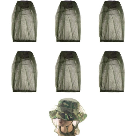Mosquito Head Net for Insect, 6 Pack, Fly & Bug Protection | Ultra Large & Long, Extra Fine Holes for Camping, Hiking, Fishing, Gardening, Safari, Fits All Hats for Men & Women（Excluding hat）
