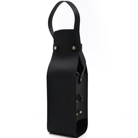 Single Bottle Wine Riveted Carrier, Handmade from Leather, for Wedding, Birthday, Party and Holiday - black