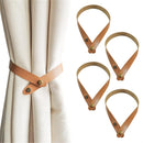 Set of 4 Leather Curtain Tiebacks, Modern Faux Leather Curtain Straps with Adjustable Buttons, No Drill Holdbacks for Bedroom, Living Room, Hotel, Office,light brown