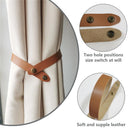 Set of 4 Leather Curtain Tiebacks, Modern Faux Leather Curtain Straps with Adjustable Buttons, No Drill Holdbacks for Bedroom, Living Room, Hotel, Office,light brown
