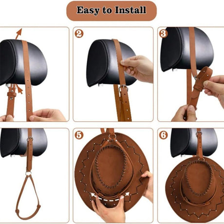Cowboy Hat Holder for Your Vehicle, 2PCS Leather Cowboy Mounts for truck, Hat Rack for Pickup Truck Keep Your Hat Securely, brown