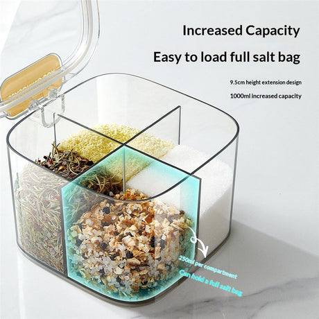 Clear Box, 4-Compartment Sealed Container Set with Lid,Plastic Kitchen Condiment Jars to Store Salt, Pepper, Powder（only box）