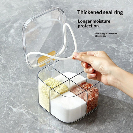 Clear Box, 4-Compartment Sealed Container Set with Lid,Plastic Kitchen Condiment Jars to Store Salt, Pepper, Powder（only box）