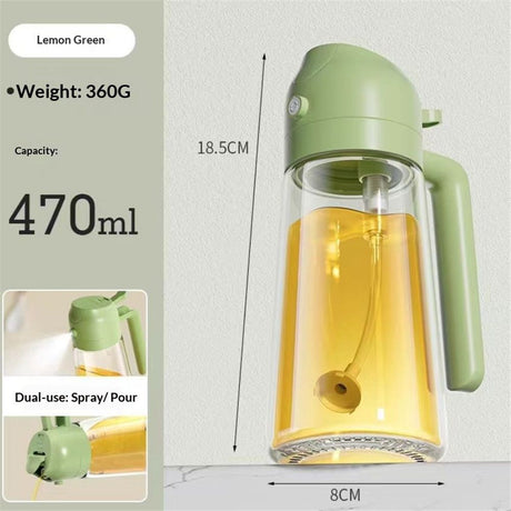 2 in 1 Glass Oil Sprayer & Dispenser, Premium Olive Oil Dispenser Bottle for Kitchen, Food-grade Oil Spray Bottle for Cooking, Air Fryer, Frying, BBQ (Green-470ml)