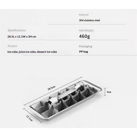 Stainless Steel Ice Cube Maker Tray,Lever Style Ice Cube Mold Quick To Making 18 Ice Cubes, Stainless Steel（silvery）