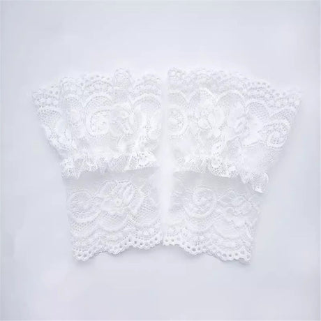 2 pairs Women's Short Lace Gloves Fingerless for Driving Wedding Wrist Length Bridal Prom Gloves（white）