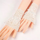 2 pairs Women's Short Lace Gloves Fingerless for Driving Wedding Wrist Length Bridal Prom Gloves（white）
