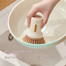2 pack Dish Brush Set with Soap Dispensing Palm Brush Dish Scrub Brush with Soap Dispenser Palm Dish Brush Kitchen Cleaning Brush with Ergonomic Long Handle for Cleaning Sink, Pot, Pan, Cream Yellow
