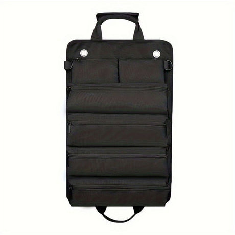 Roll Up Tool Bag, Portable Folding Tool Roll with Detachable Pouch, Heavy Duty Motorcycle Tool Storage Organizer, Gifts for Dad, Black（only bag）