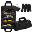 Roll Up Tool Bag, Portable Folding Tool Roll with Detachable Pouch, Heavy Duty Motorcycle Tool Storage Organizer, Gifts for Dad, Black（only bag）