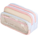 4-Layer Transparent Large Capacity Pencil Case - Aesthetic Style Makeup & Supplies Organizer Pouch (Pink blue)