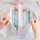 4-Layer Transparent Large Capacity Pencil Case - Aesthetic Style Makeup & Supplies Organizer Pouch (Pink blue)