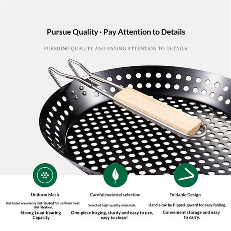 1 Piece BBQ Frying Pan with Holes, Non-stick BBQ Grill Pan, Stainless Steel Barbeque Woks, Grill Basket Vegetable with Handle | Vegetable Charring Pan for Stovetop & Grill