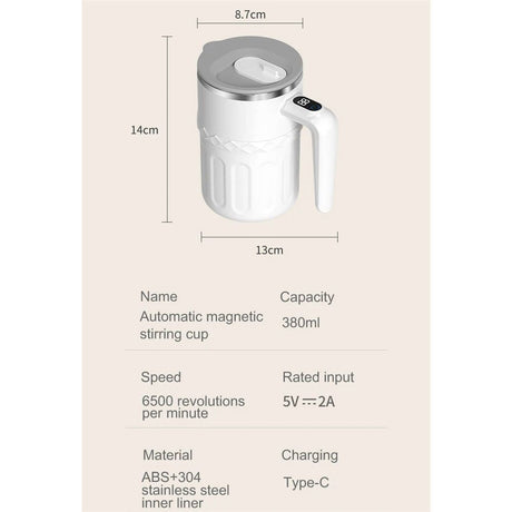 Self- Stirring mug 13.4oz - Digital Temp Display, Touch Switch, 20s Auto Shutoff, Fast Charging, Christmas Gift for Family & Friends