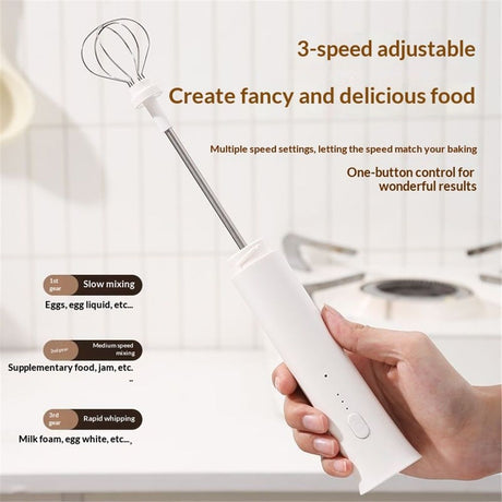 Rechargeable Milk Frother Handheld - Powerful Speed Motor,  - Drink Mixer for Latte, Cappuccino, Matcha & Protein Powder