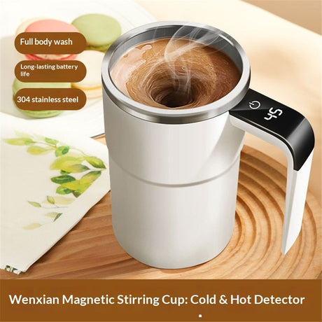 Automatic Magnetic Stirring Coffee Mug with Temperature Display, Rechargeable Self Mixing Cup for Milk Tea, Magnetic Mixing Cup with Lid, Stainless Steel Material Suitable for Coffee, Milk (White)