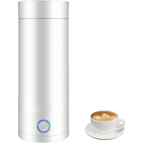 Travel Kettle - 400ML  Portable Electric Kettle for Boiling Water - Self Heating Cup/Thermos - Single Size Personal Tea Maker -Hot Water Boiler/Heater/Warmer - White