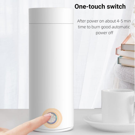 Travel Kettle - 400ML  Portable Electric Kettle for Boiling Water - Self Heating Cup/Thermos - Single Size Personal Tea Maker -Hot Water Boiler/Heater/Warmer - White
