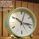 Nightlight Alarm Clock 4.5" Round Silent Alarm Clock Bedside Desk Non-Ticking Travel Clock Battery Operated Green(Battery Include)