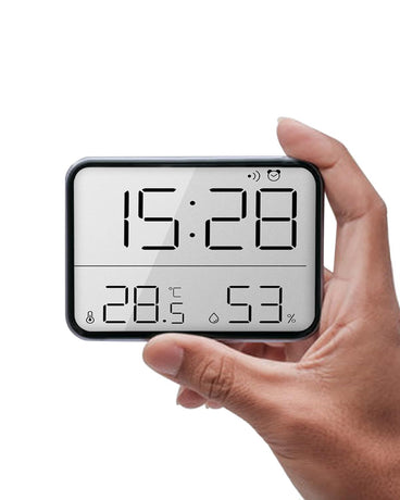 Smart Digital Alarm Clock, w/Magnetic Attraction, Indoor Temperature Humidity, HD Screen Hour Date, Battery Operated -Black