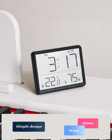 Smart Digital Alarm Clock, w/Magnetic Attraction, Indoor Temperature Humidity, HD Screen Hour Date, Battery Operated -Black