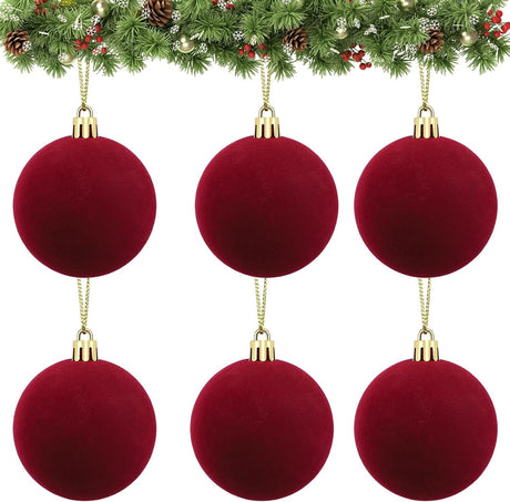 Velvet Ball Ornaments Christmas Balls Red 6 PCS 2.36-Inch Xmas Tree Ball Ornaments for Party Christmas Tree Decor Baby Shower First Xmas Decorations