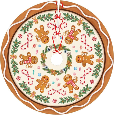 Gingerbread Man Christmas Tree Skirt Xmas Tree Mat Halloween Thanksgiving Christmas Tree Ornaments Decorations Holiday Party Indoor Outdoor 30