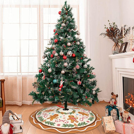 Gingerbread Man Christmas Tree Skirt Xmas Tree Mat Halloween Thanksgiving Christmas Tree Ornaments Decorations Holiday Party Indoor Outdoor 30