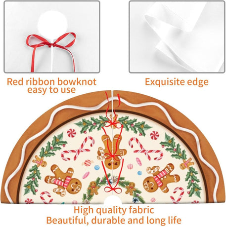 Gingerbread Man Christmas Tree Skirt Xmas Tree Mat Halloween Thanksgiving Christmas Tree Ornaments Decorations Holiday Party Indoor Outdoor 30