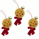 Christmas Soft Gingerbread Ornaments, 3pcs Soft Plush Ornaments Fake Christmas Cookies, Cute Gingerbread Man Figurines with Cord for Xmas Tree (red-White)