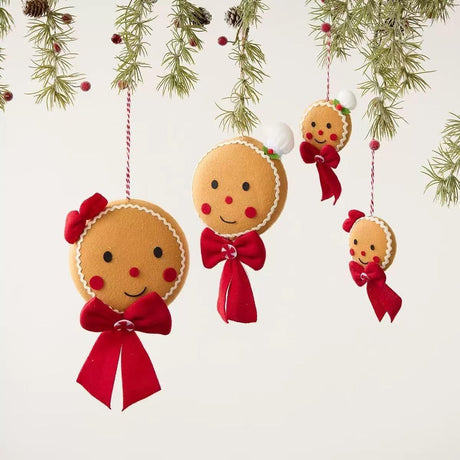 Christmas Soft Gingerbread Ornaments, 3pcs Soft Plush Ornaments Fake Christmas Cookies, Cute Gingerbread Man Figurines with Cord for Xmas Tree (red-White)