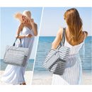 Gray Striped Beach Bag - Spacious Lightweight Tote for Travel, Pool & Vacation
English Description: