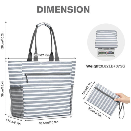 Blue Striped Beach Bag - Spacious Lightweight Tote for Travel, Pool & Summer Getaways