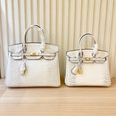 2025- Euro-american Elegant Crocodile Leather Handbag Bag - Birkin 30,white ,palladium Hardware