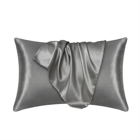 A pair of solid-color silk-like pillowcase pillowcase and envelope pillow (silver)