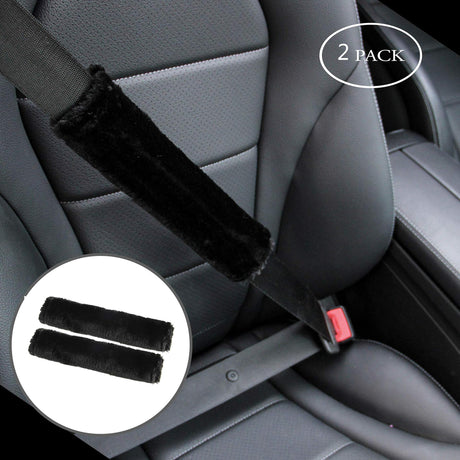 2 pcs soft artificial fur universal fit seat belt covers, car and aircraft seat belt shoulder pads, camera backpack shoulder pads (black)