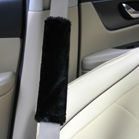 2 pcs soft artificial fur universal fit seat belt covers, car and aircraft seat belt shoulder pads, camera backpack shoulder pads (black)