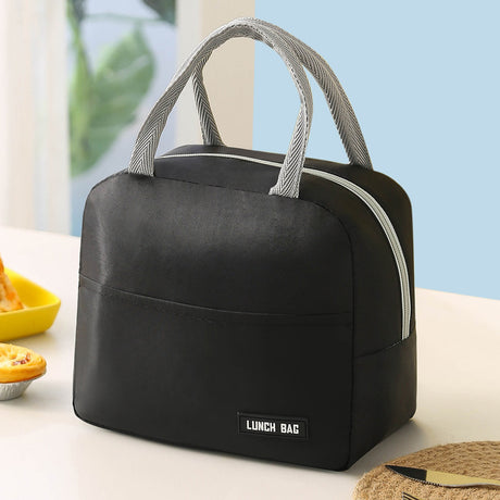 1 PC Lunch bag, thickened aluminum foil student hand-held bento bag, insulated bag, lunch box bag (black)