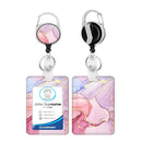 1pc card holder, pink marble-patterned tag, badge scroll, retractable easy-pull buckle, detachable lanyard