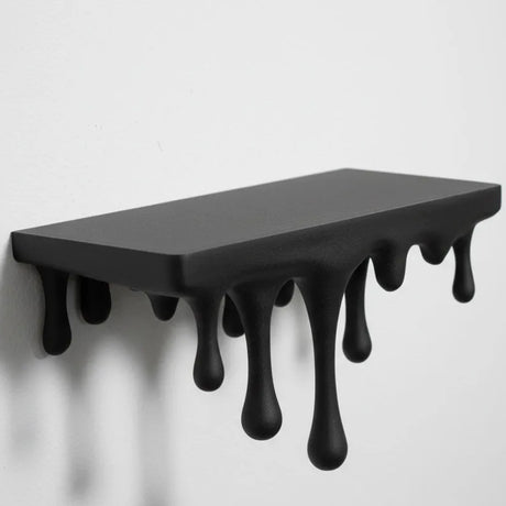 3D Printed Melting Wall Shelf – Drip-Style Modern Storage Rack, Black