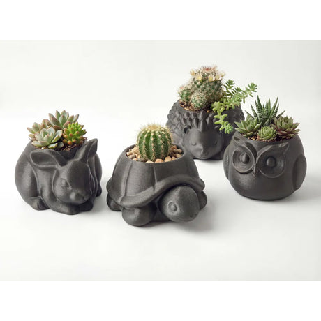 3D printed animal flower pots suitable for home and garden. Gray hedgehog single piece.